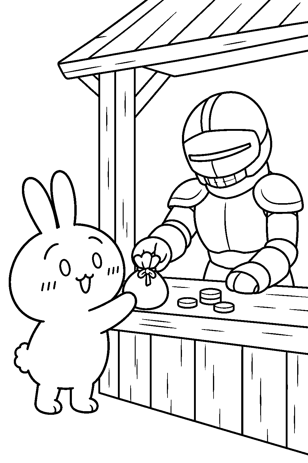 chiikawa usagi collecting work wages from roudou no yoroi san line art