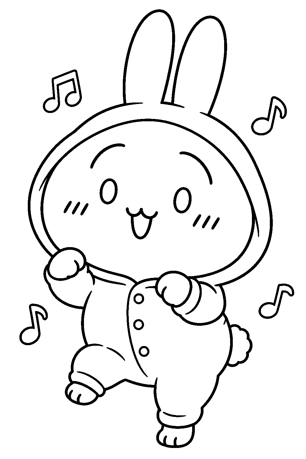 chiikawa usagi dancing in hooded pajamas line art