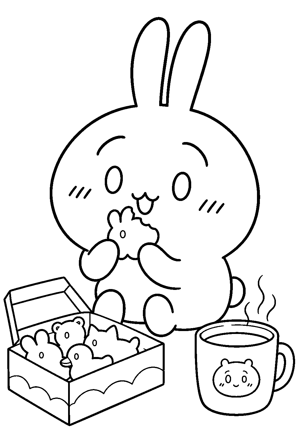 chiikawa usagi eating animal biscuits beside chiikawa s cocoa line art