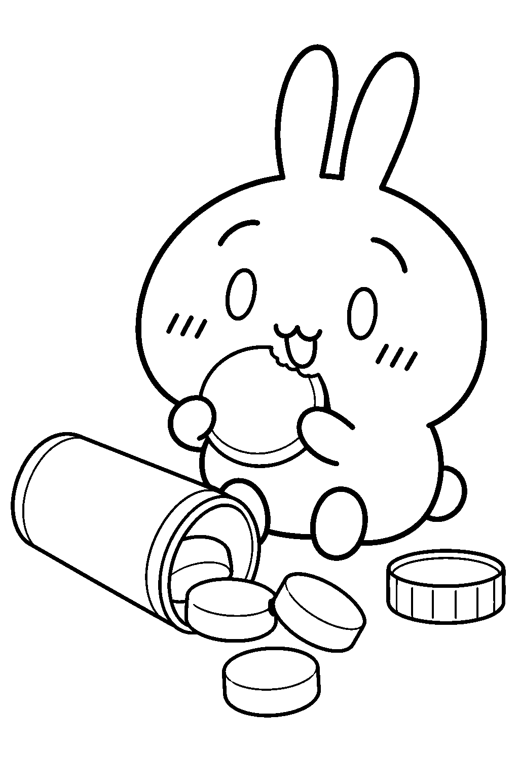 chiikawa usagi eating giant ramune candy beside an open tube line art