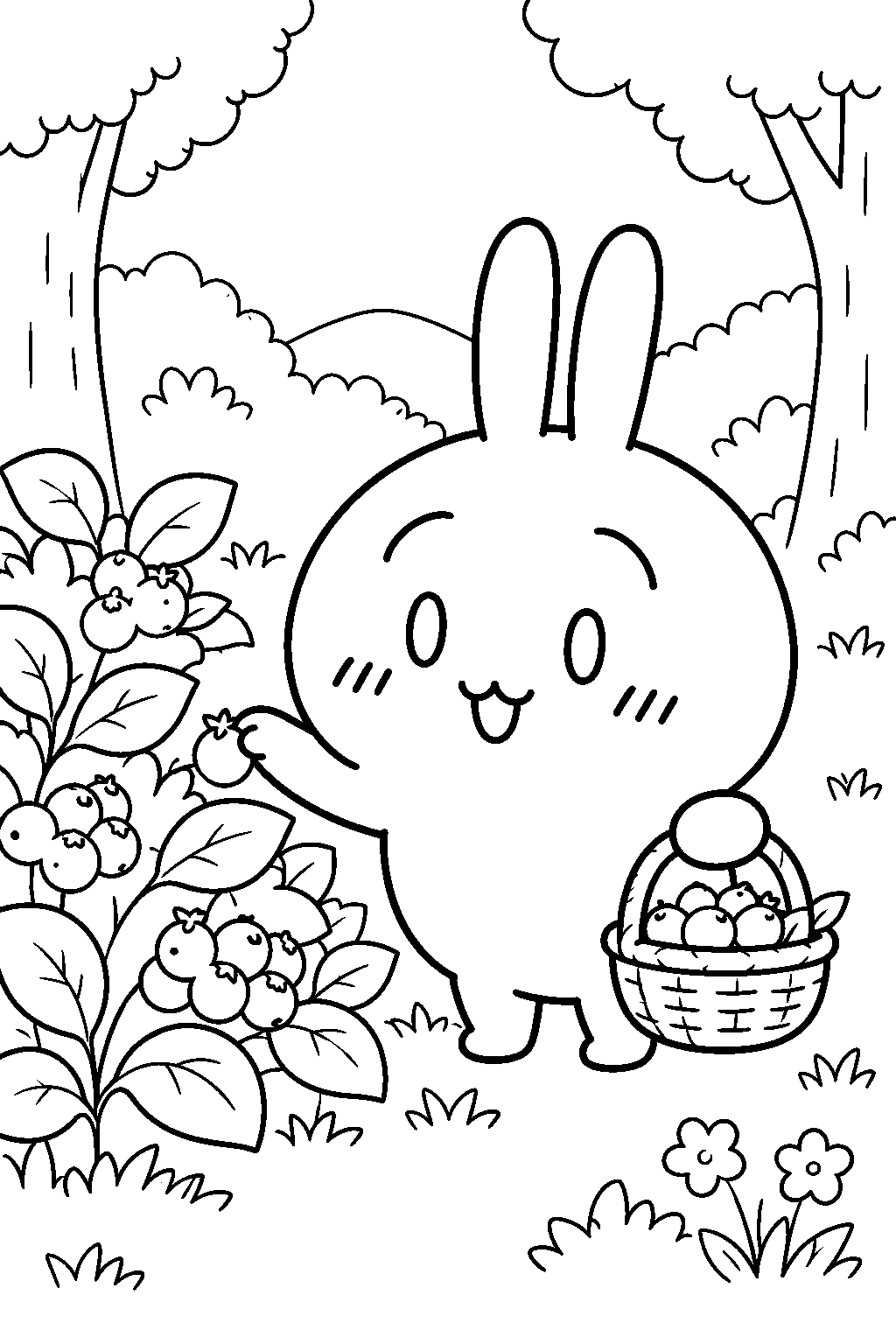 chiikawa usagi gathering sweet berries in the woods line art