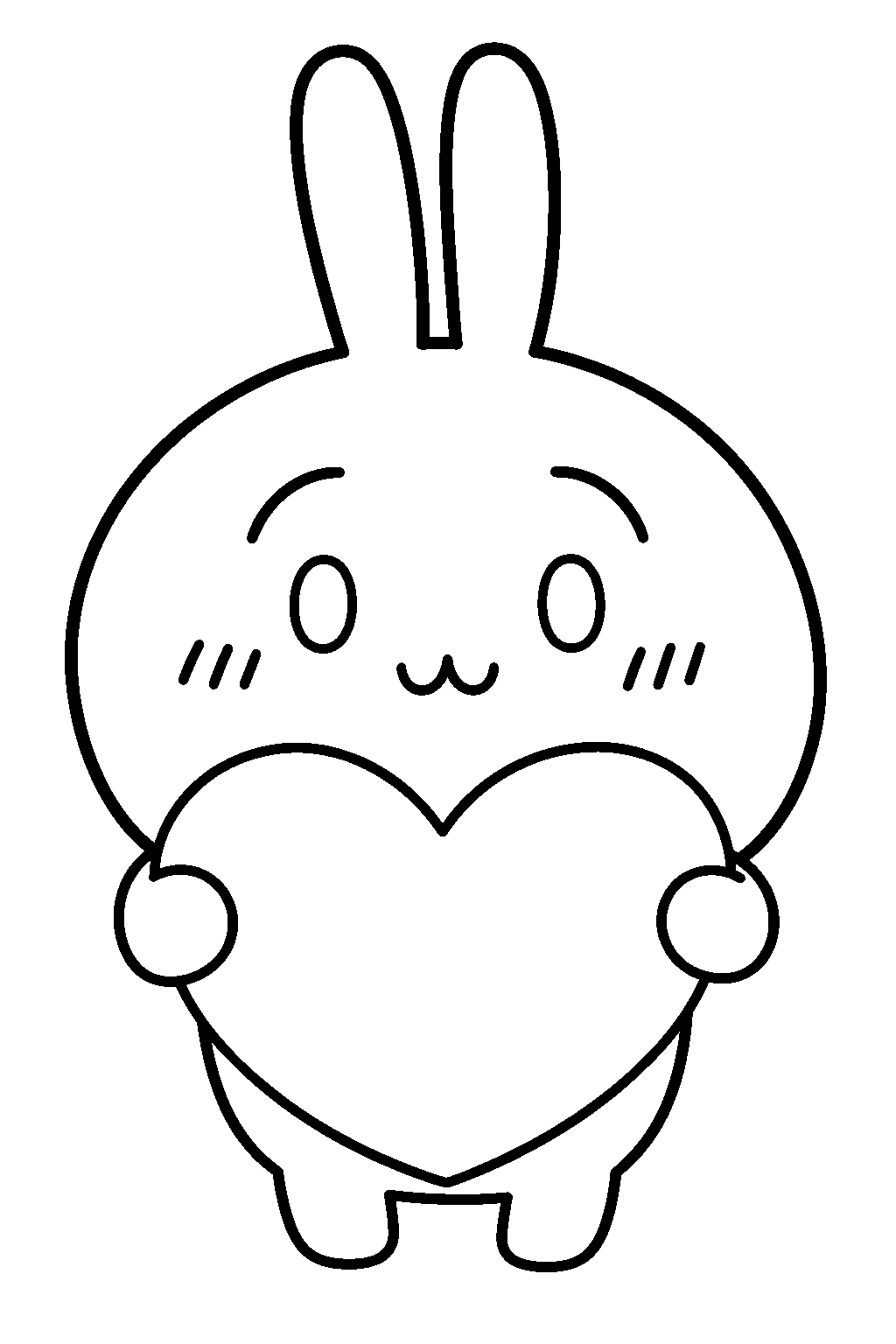 chiikawa usagi holding a large heart line art