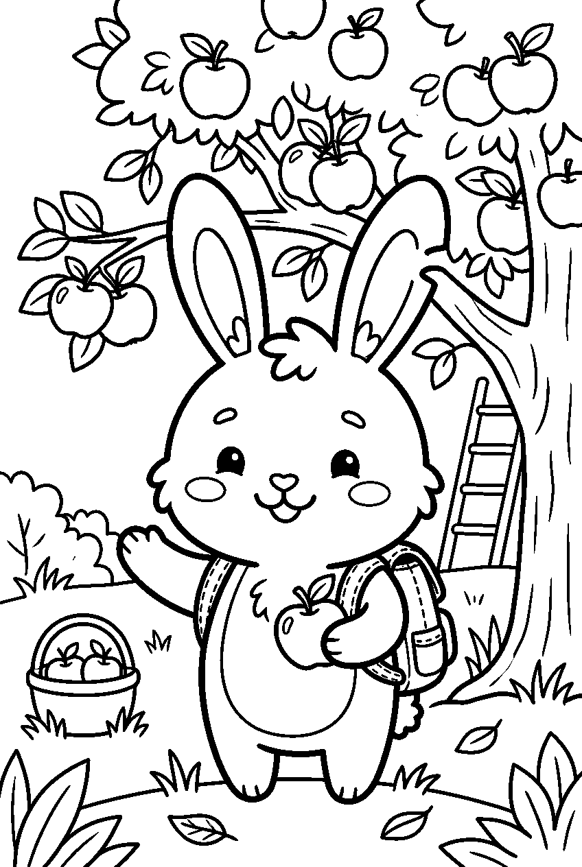 chiikawa usagi in apple orchard line art