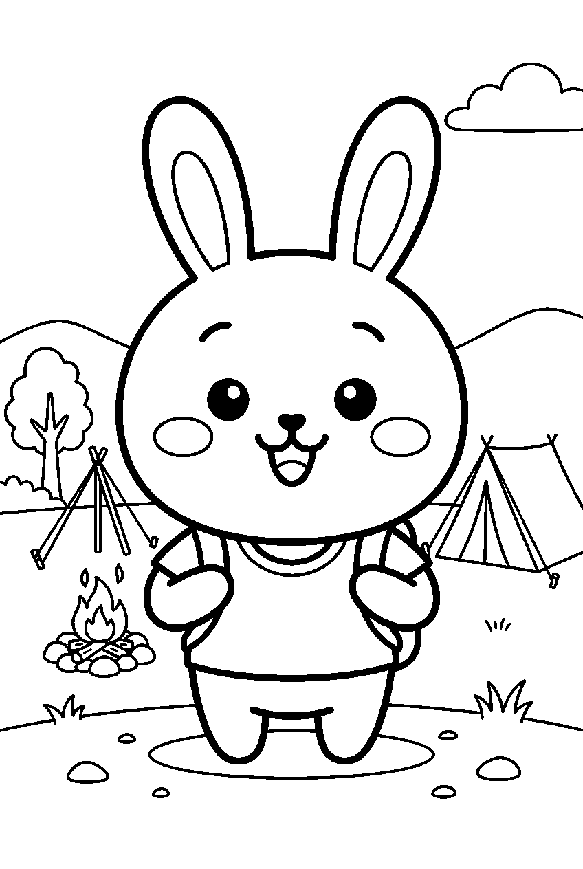 chiikawa usagi in camping area line art