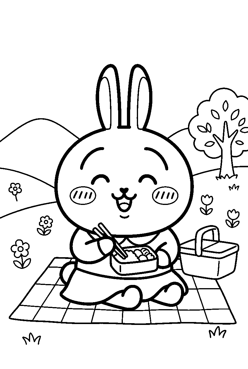 chiikawa usagi in picnic area line art
