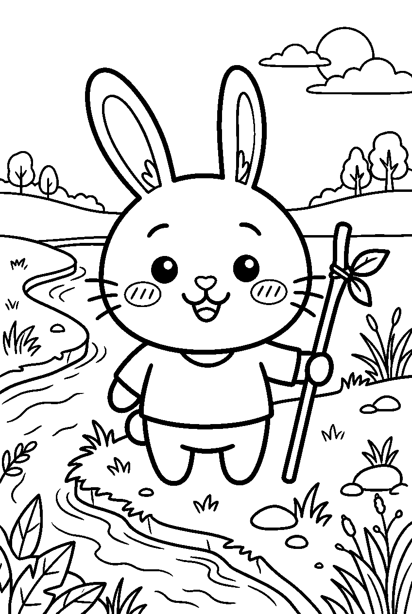 chiikawa usagi on riverbank line art