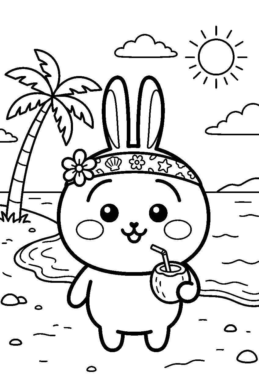 chiikawa usagi on tropical island line art