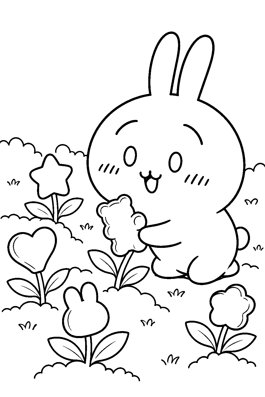 chiikawa usagi picking gummy candy from a candy patch line art