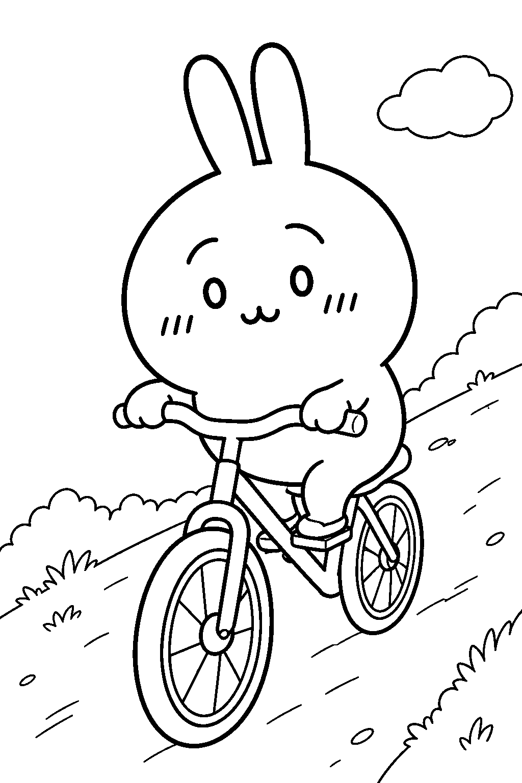 chiikawa usagi riding a rental bicycle uphill line art
