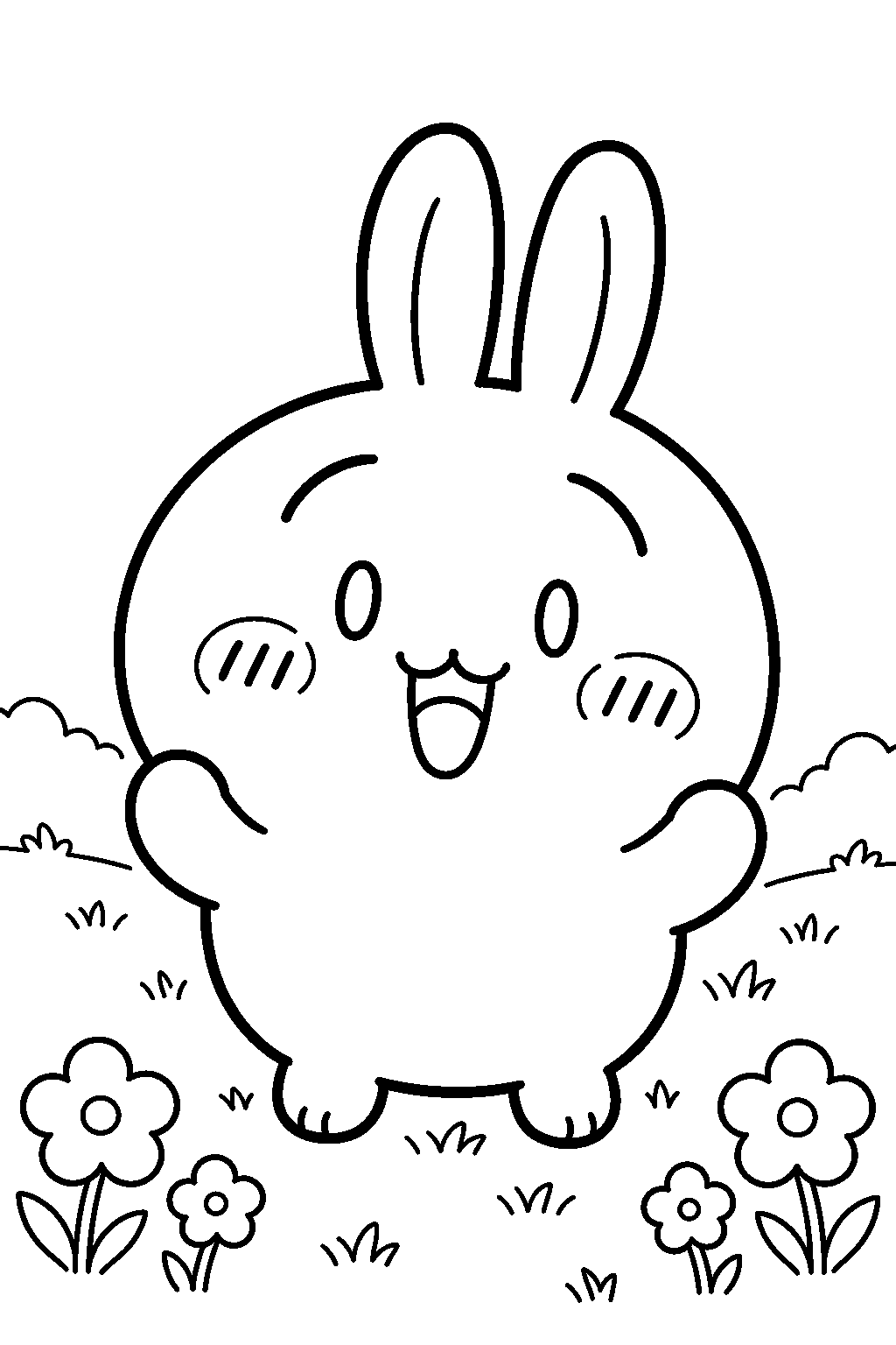 chiikawa usagi shouting yaha in a flower meadow line art
