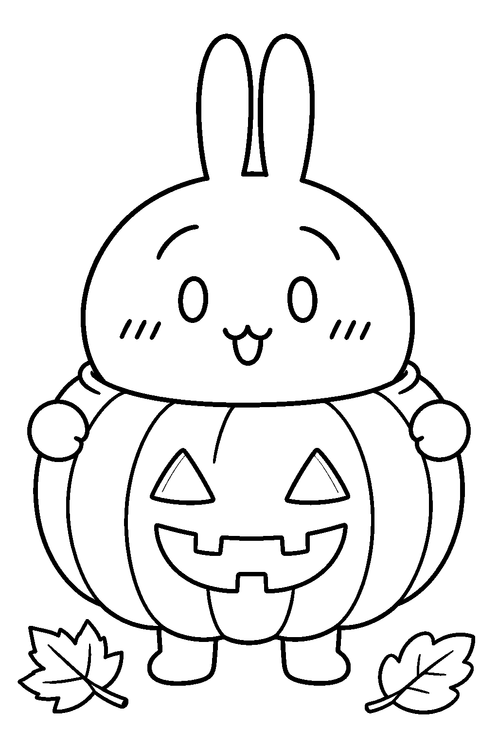chiikawa usagi wearing a pumpkin costume for halloween line art
