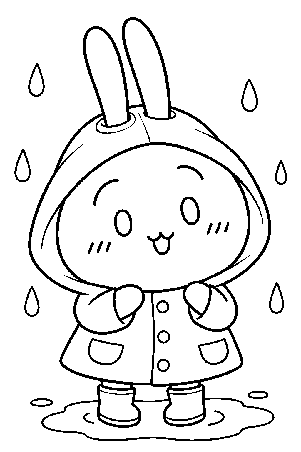 chiikawa usagi wearing a raincoat with ears poking through the hood line art