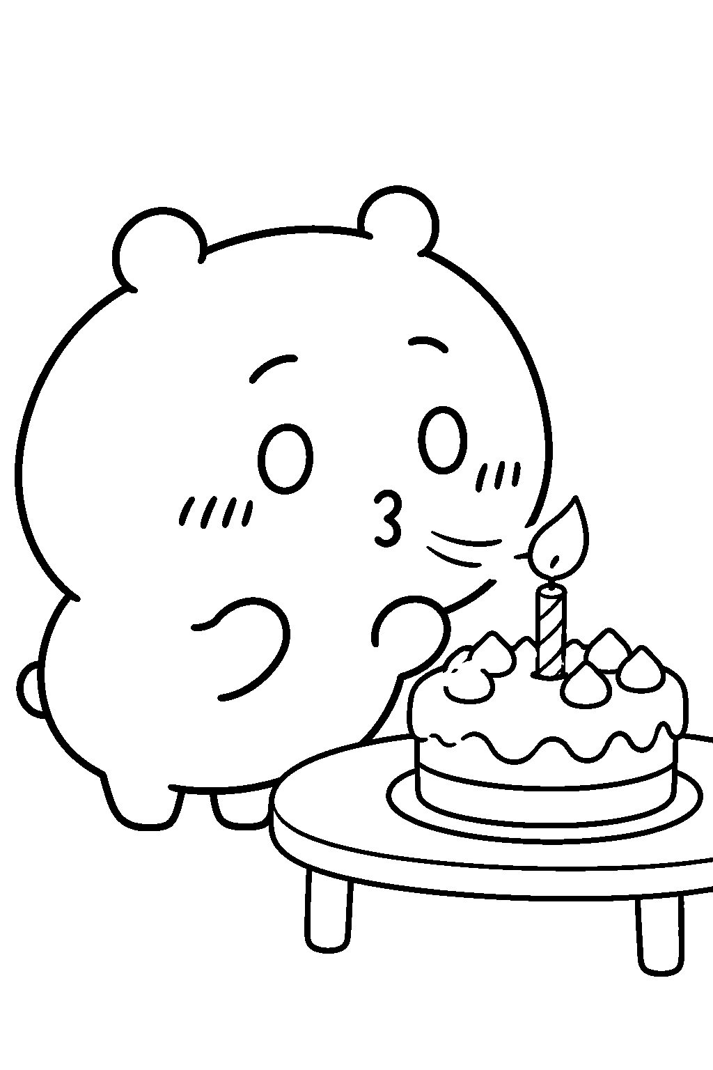 chiikawa blowing out a candle on a birthday cake line art