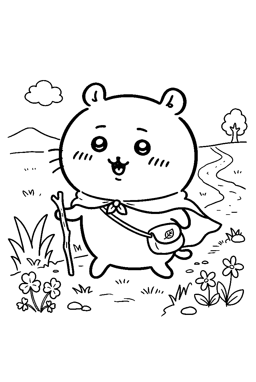 chiikawa in adventure field line art