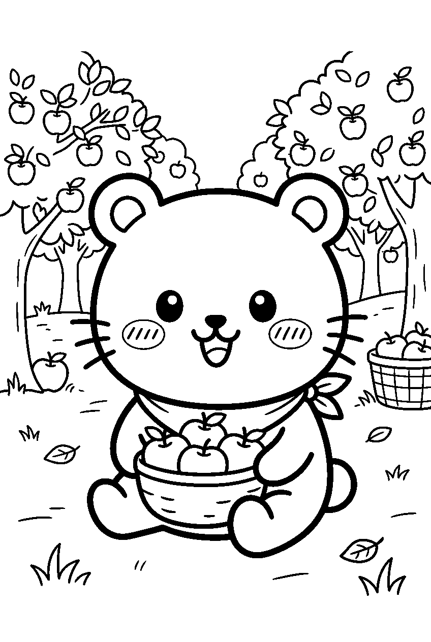 chiikawa in apple orchard line art