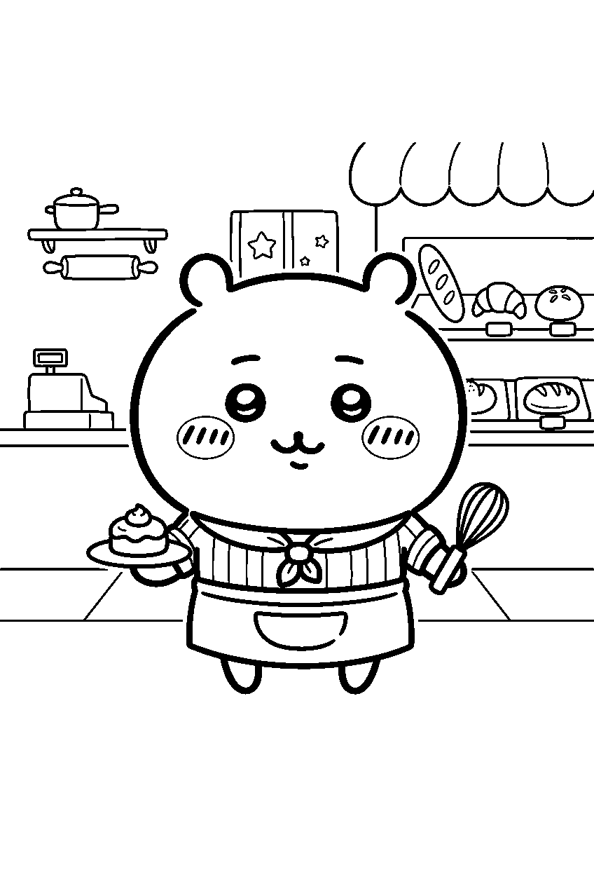 chiikawa in bakery line art