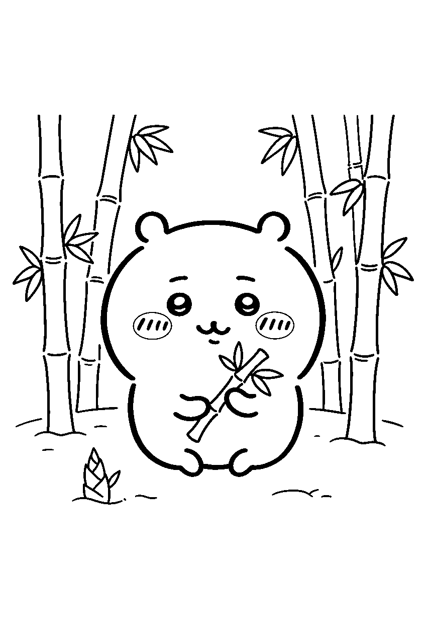 chiikawa in bamboo grove line art