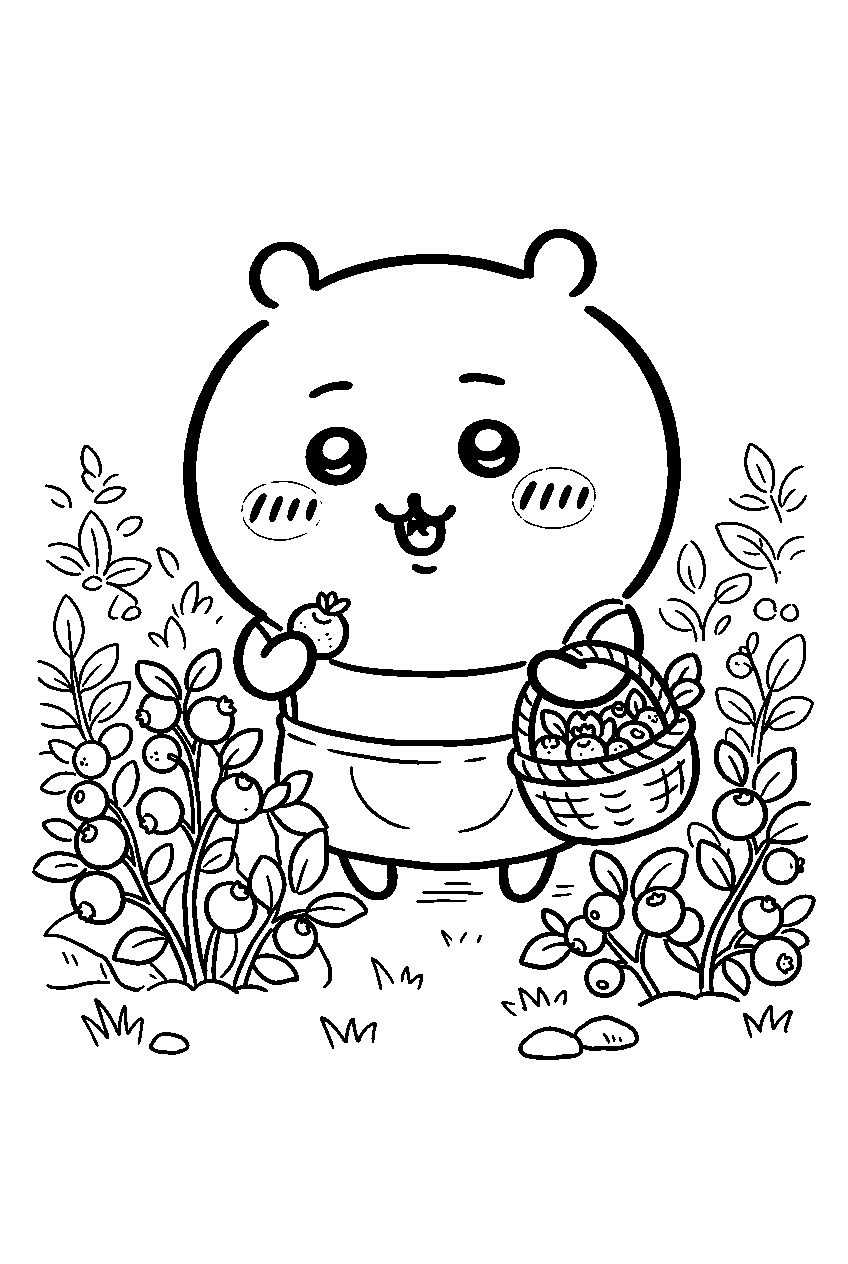 chiikawa in berry field line art