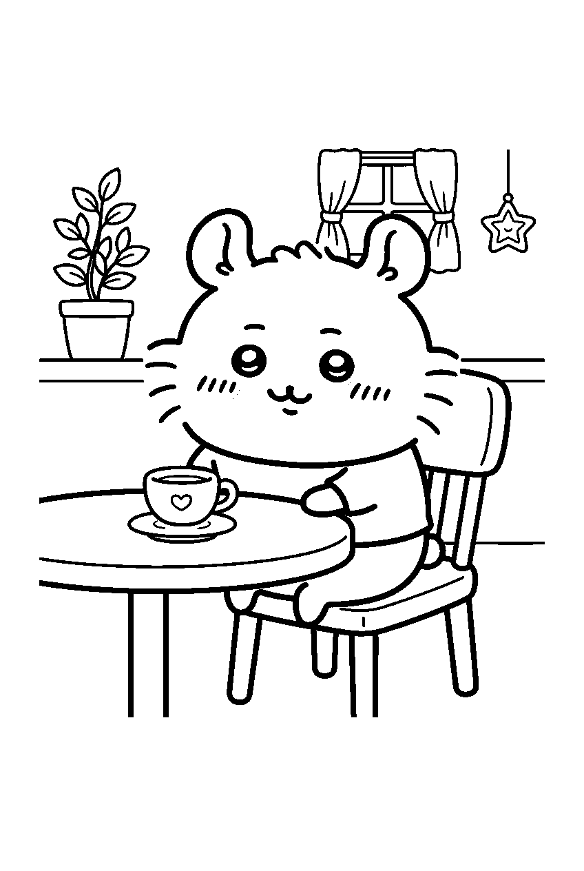 chiikawa in cafe line art