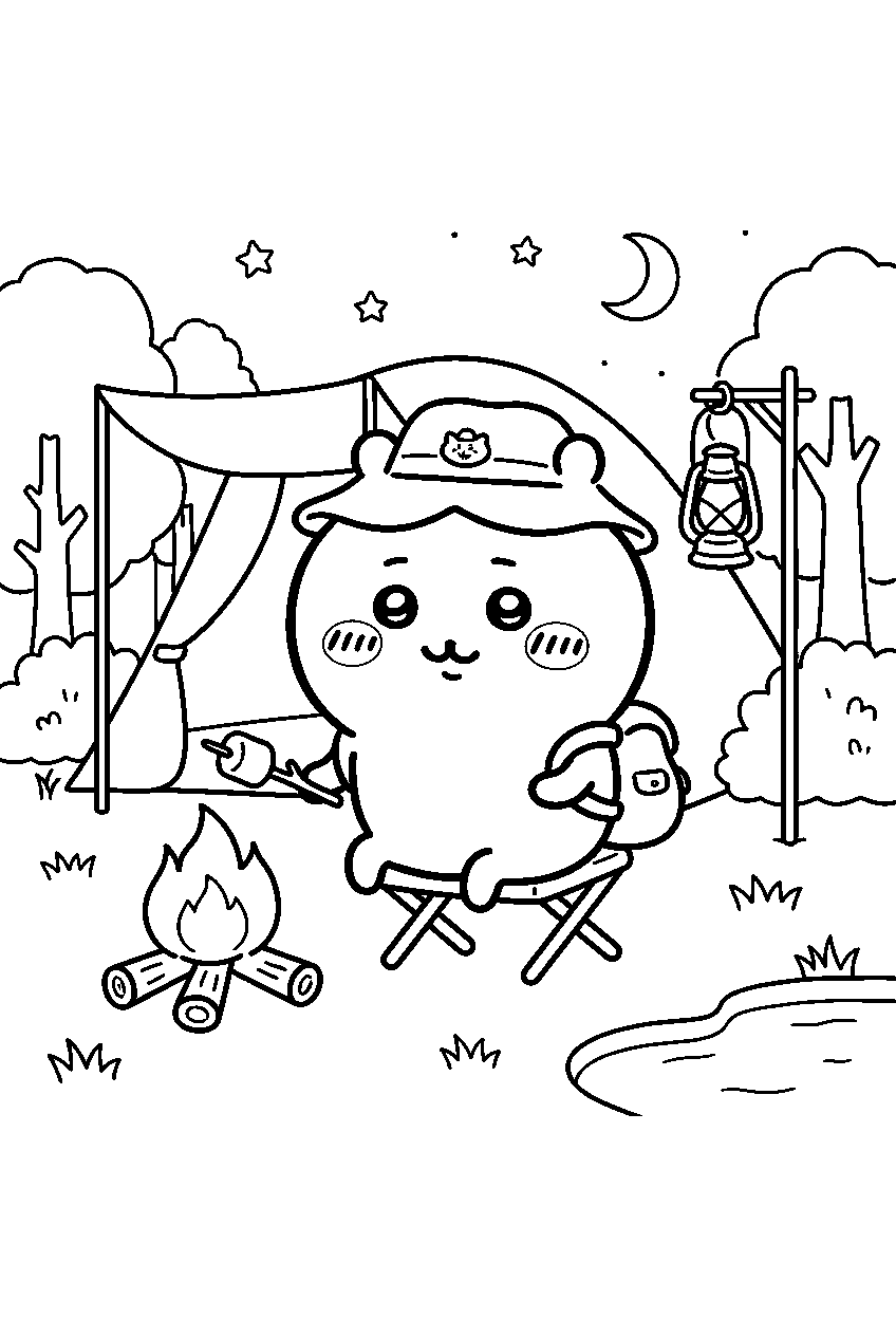 chiikawa in camping area line art