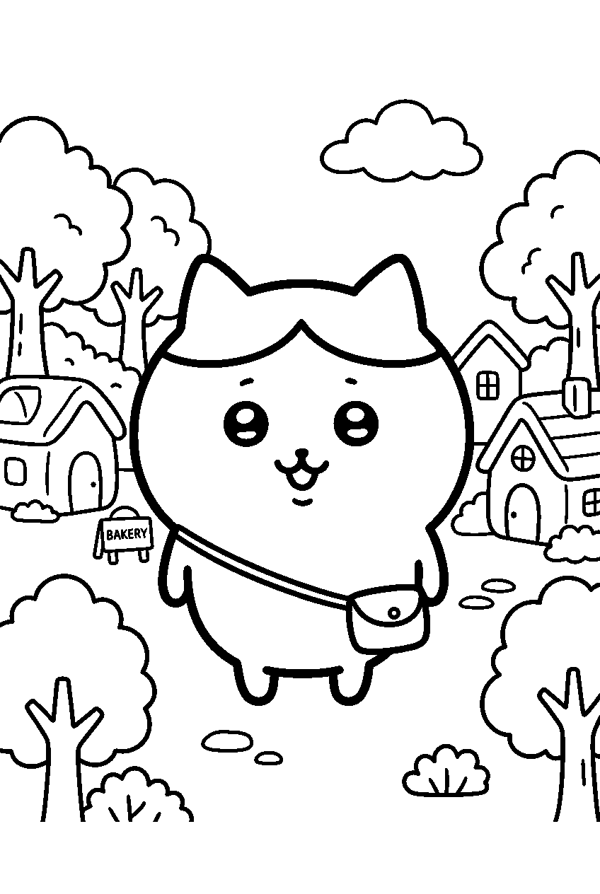 chiikawa in cute village line art