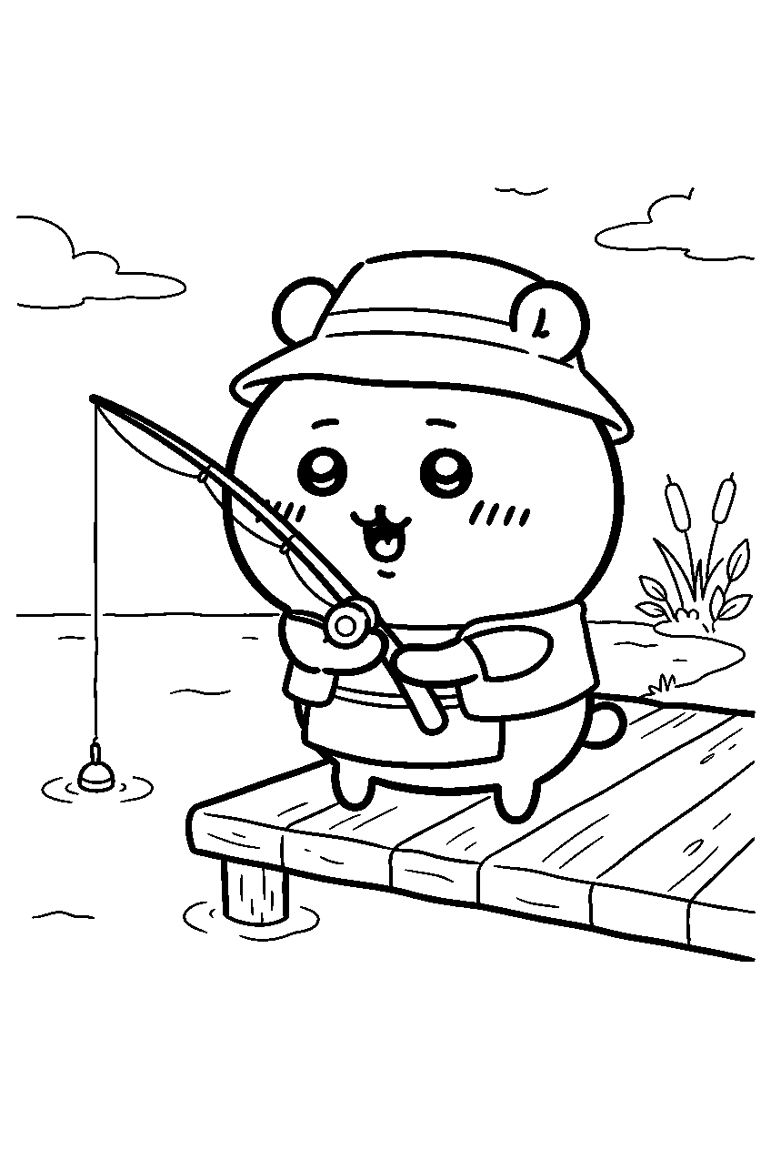 chiikawa in fishing spot line art