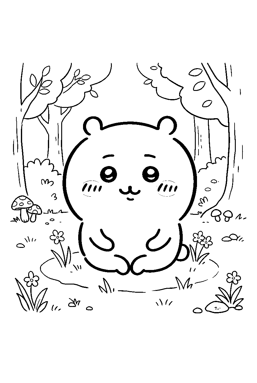 chiikawa in forest clearing line art