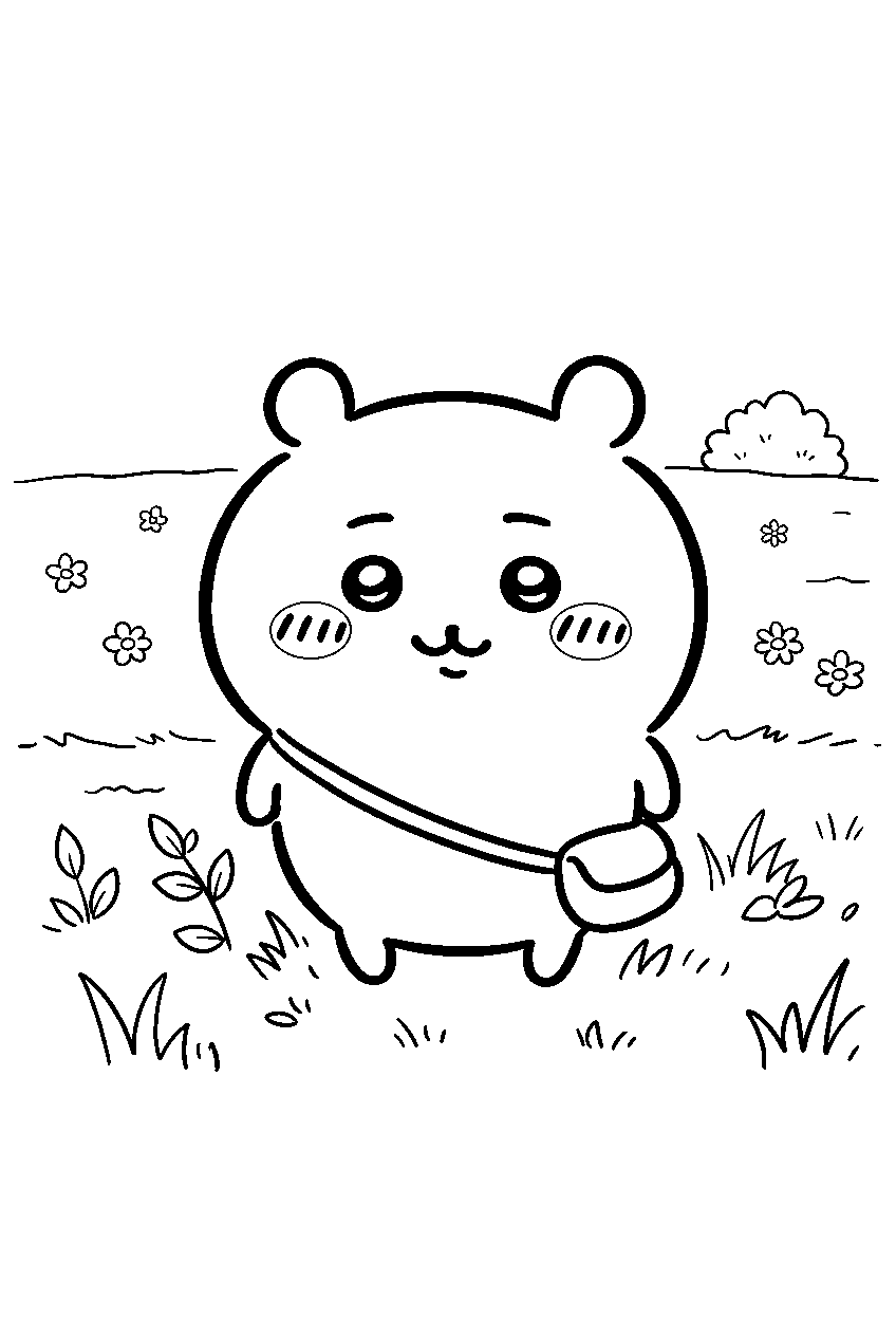 chiikawa in grassy field line art