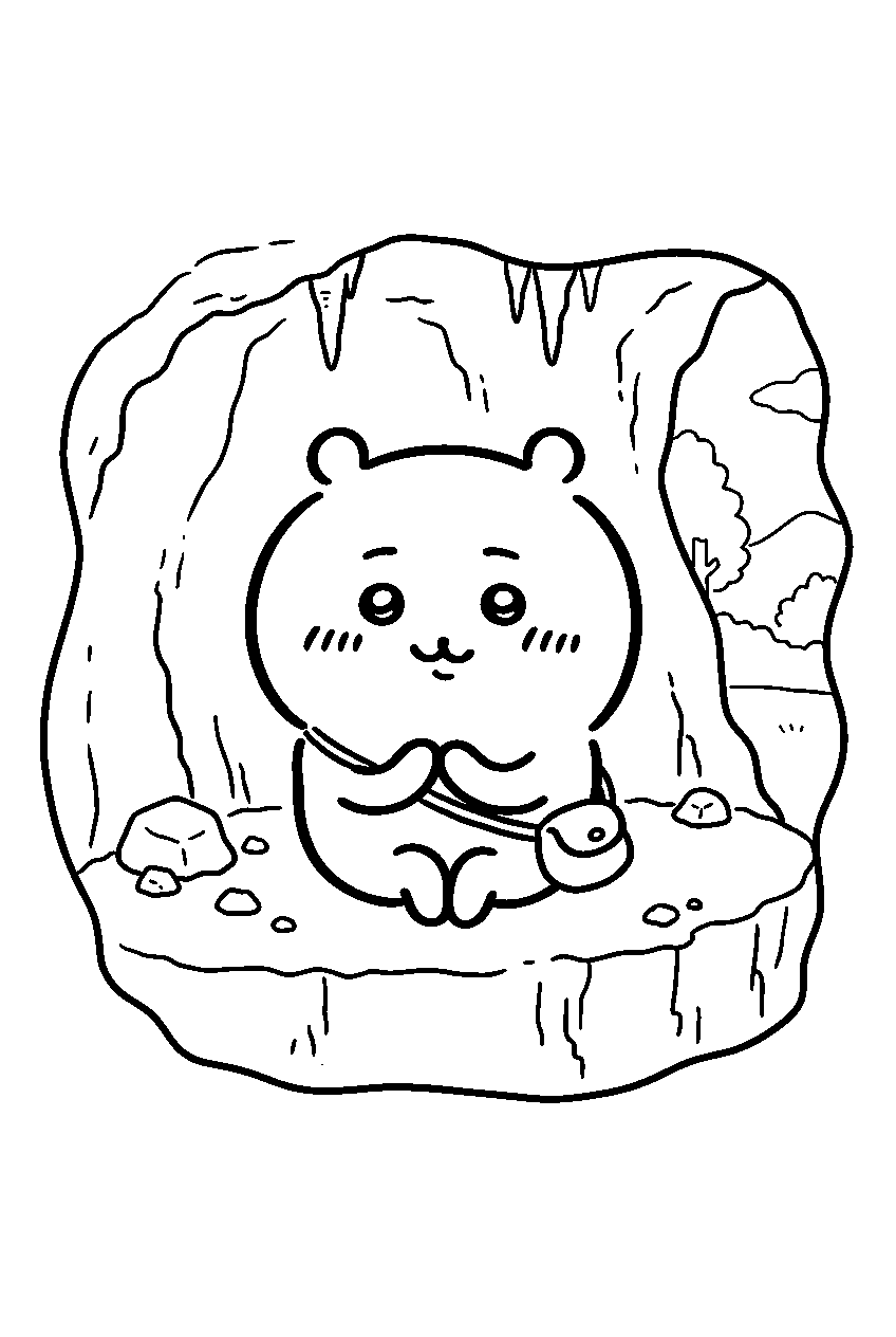 chiikawa in hidden cave line art