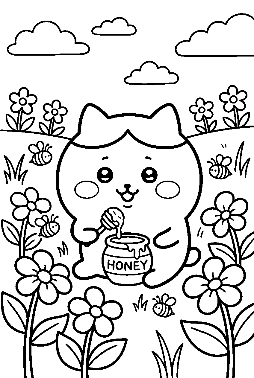chiikawa in honey field line art