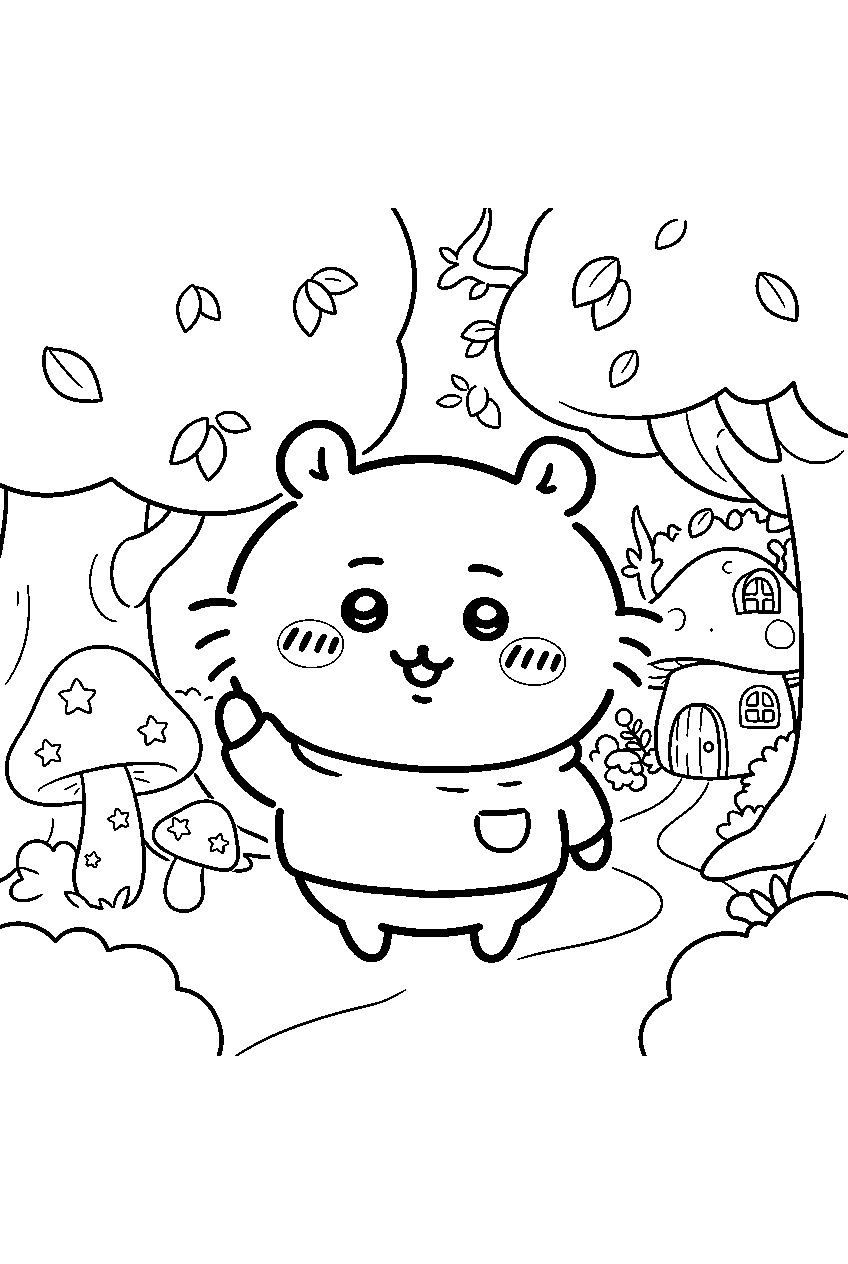chiikawa in magical forest line art