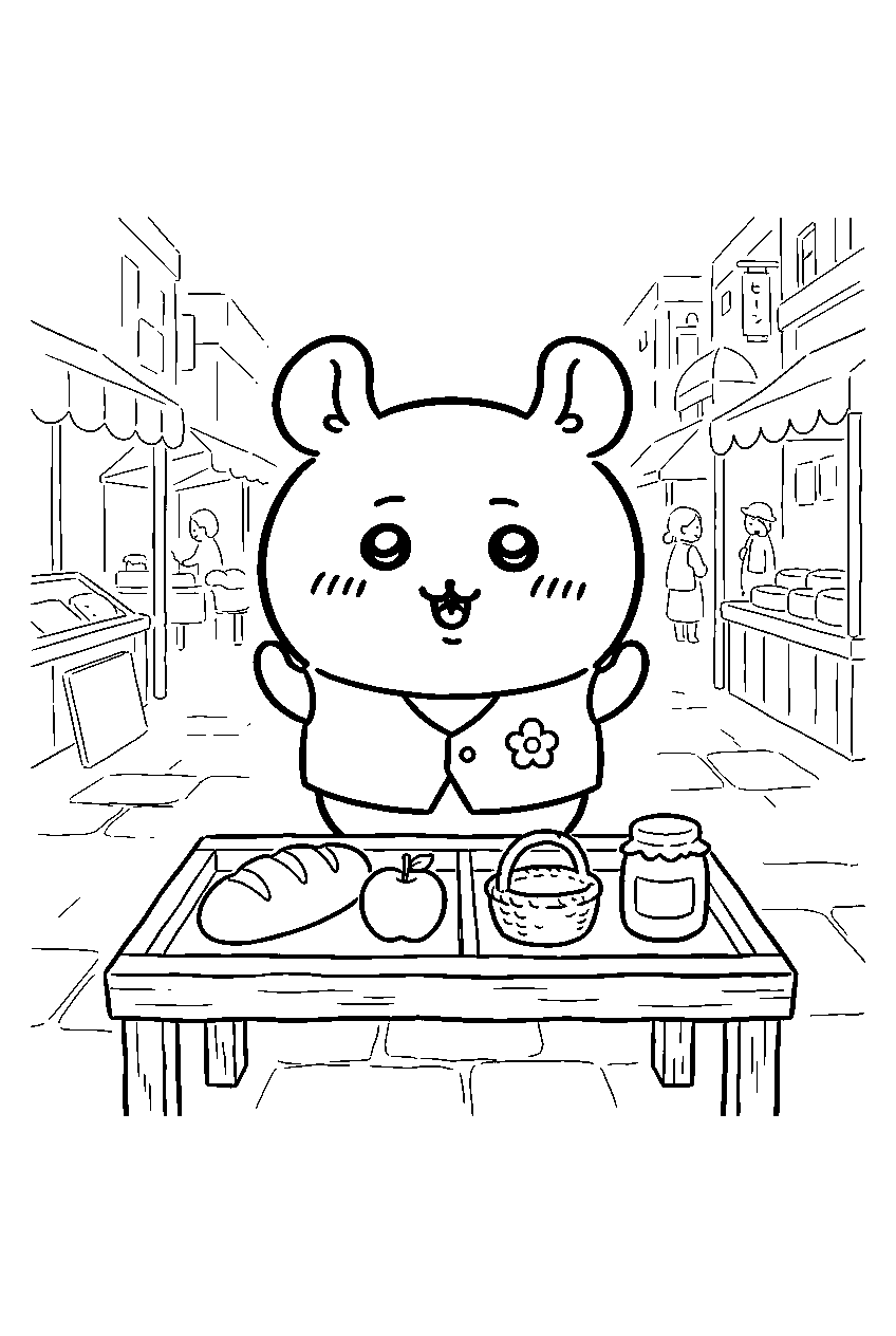 chiikawa in market area line art