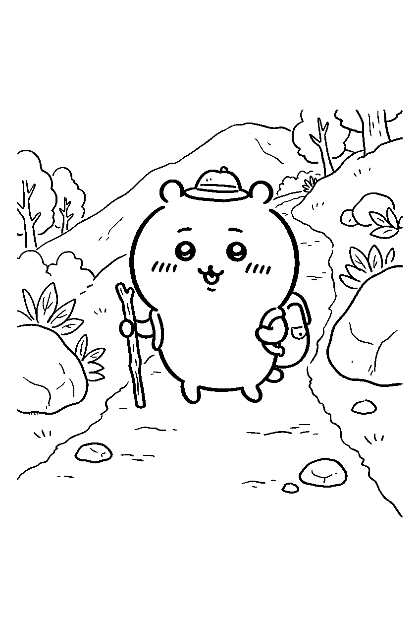 chiikawa in mountain trail line art