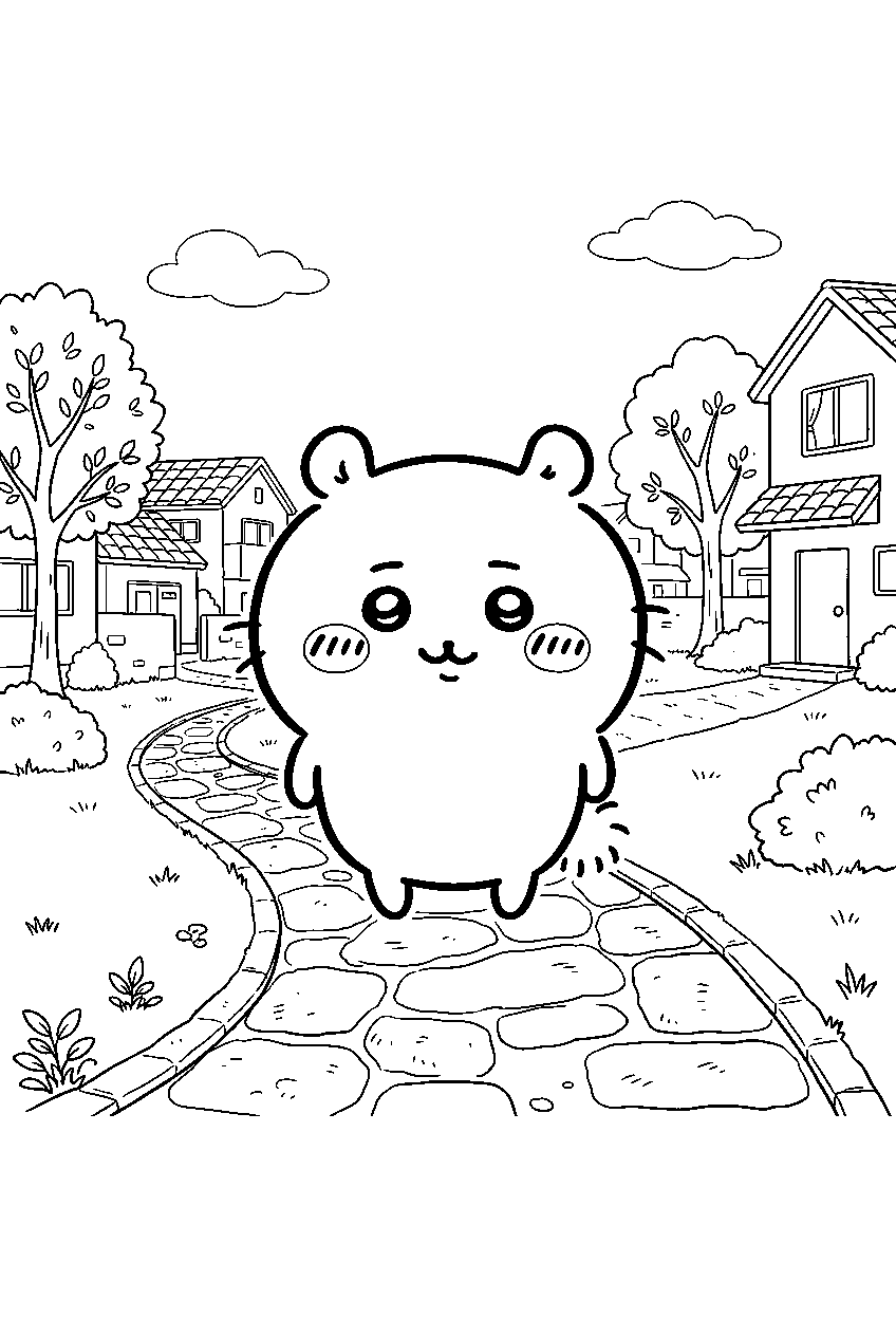 chiikawa in neighborhood path line art