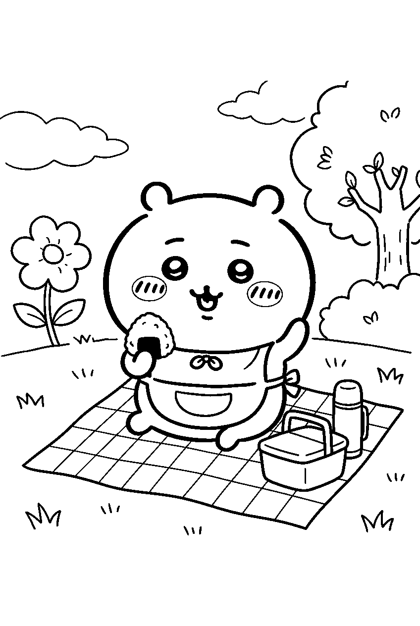 chiikawa in picnic area line art