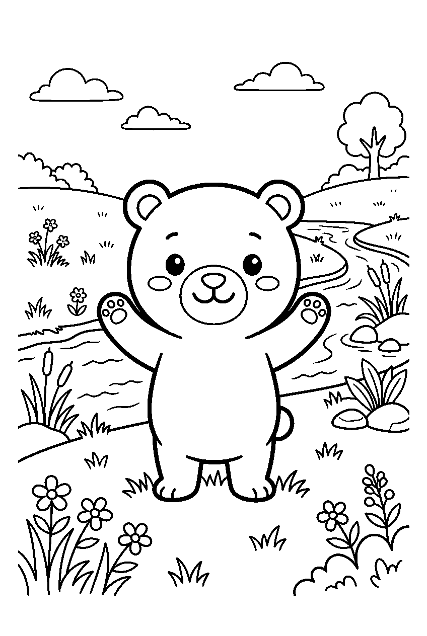 chiikawa in riverside meadow line art