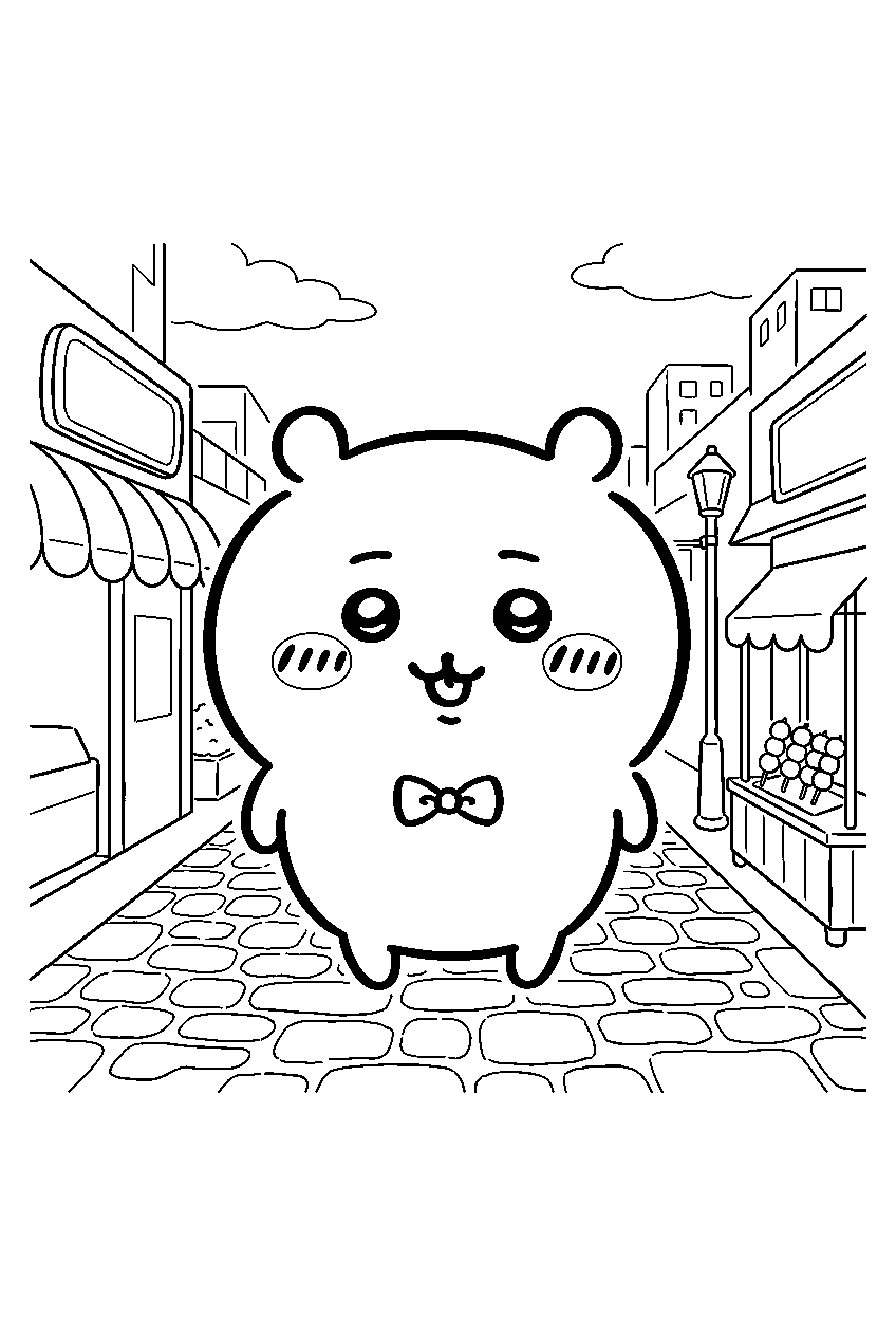 chiikawa in shopping street line art