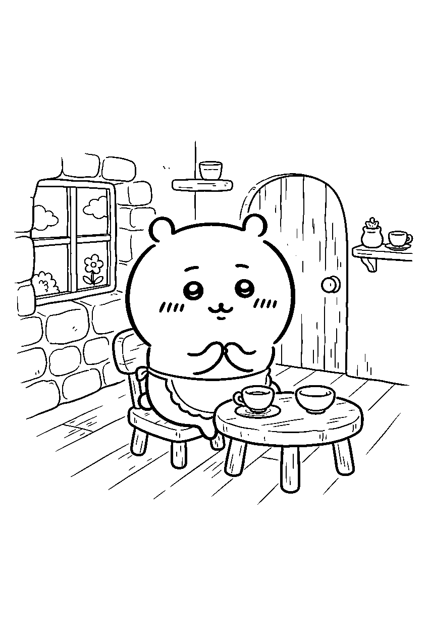 chiikawa in small cottage line art