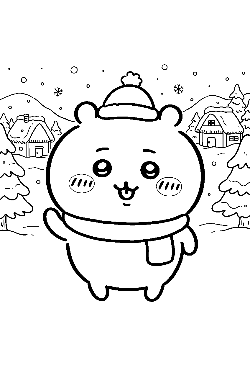 chiikawa in snowy village line art