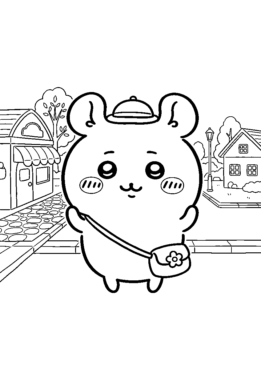chiikawa in town street line art