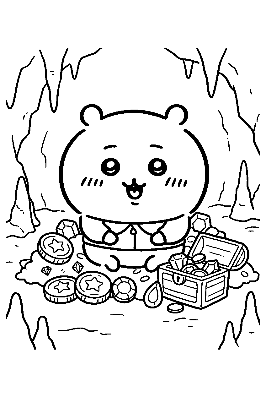 chiikawa in treasure cave line art
