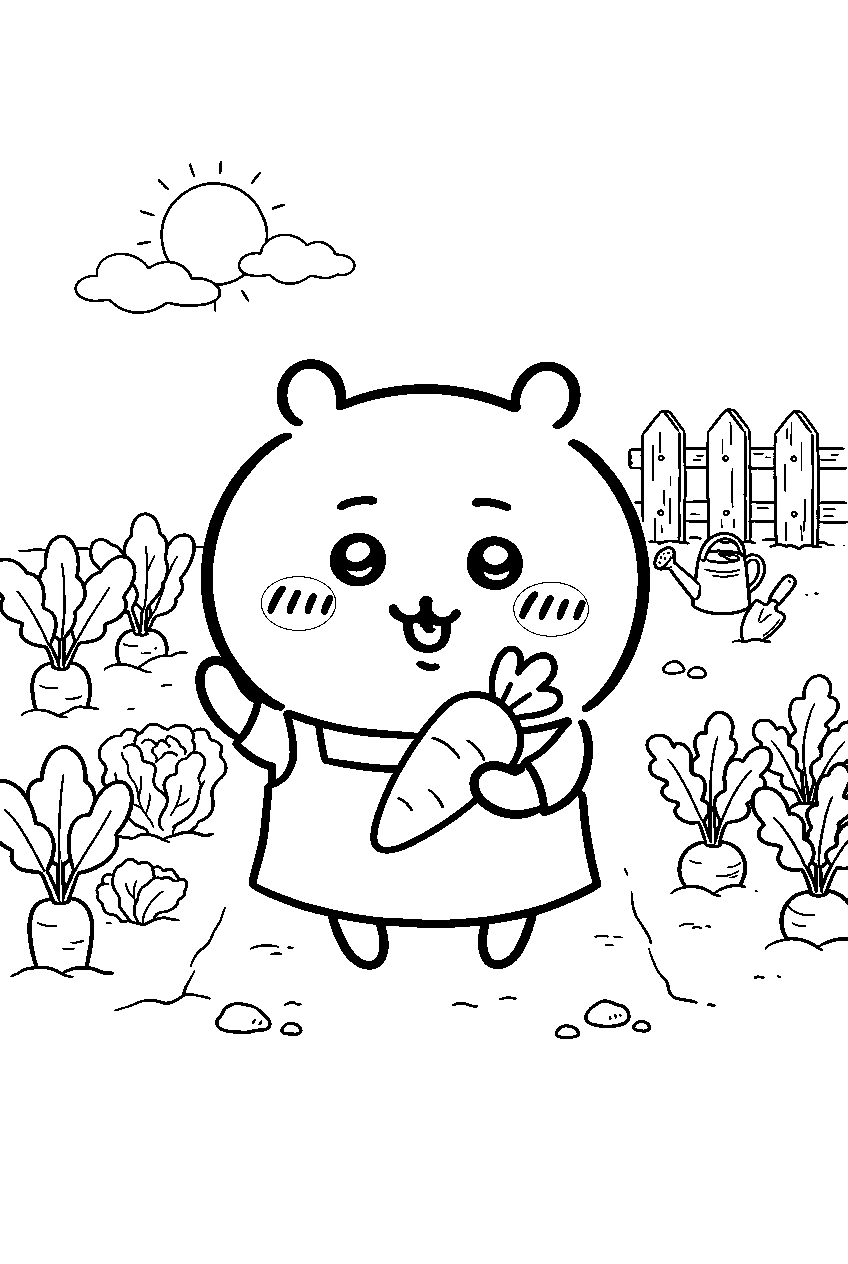 chiikawa in vegetable garden line art