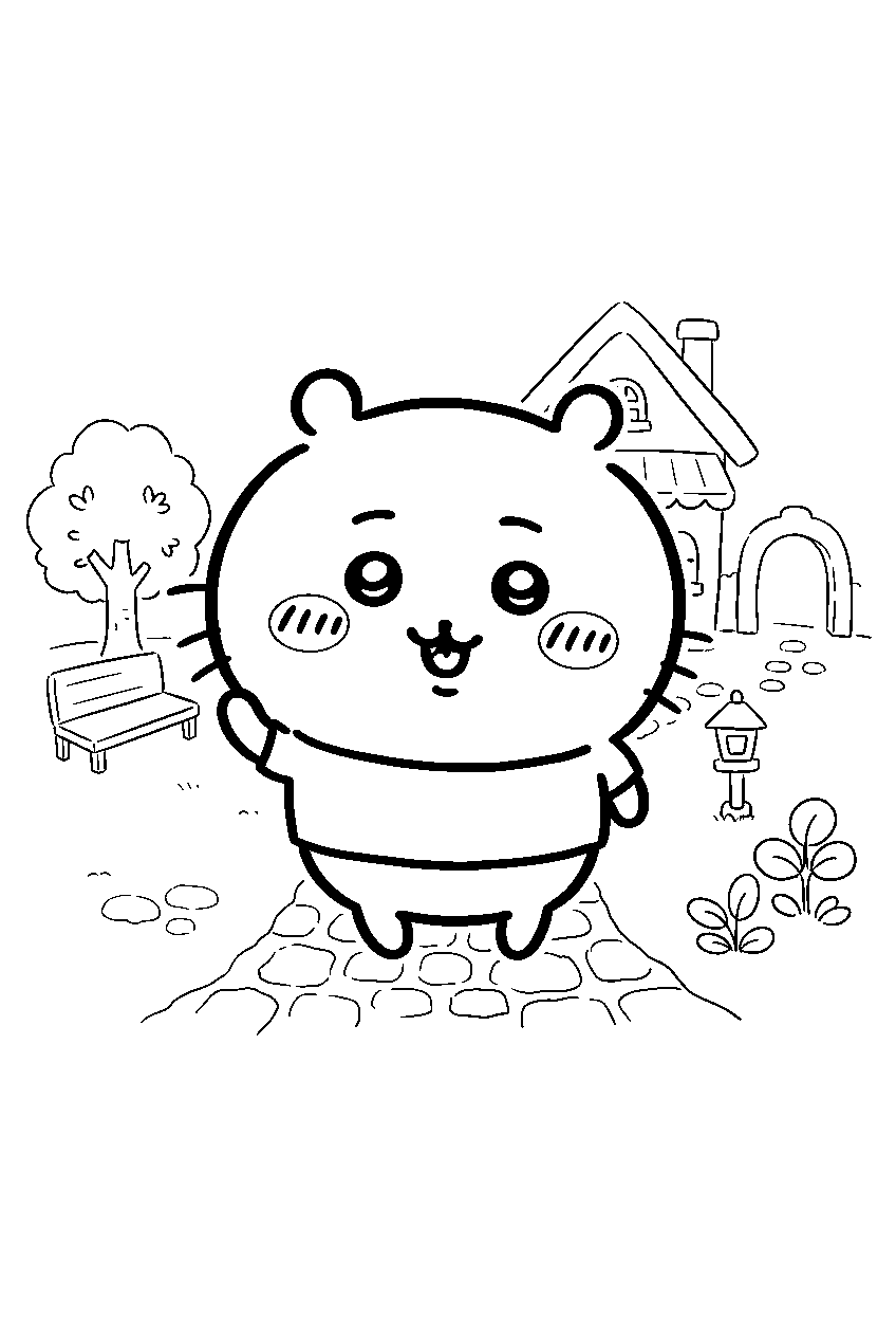 chiikawa in village square line art
