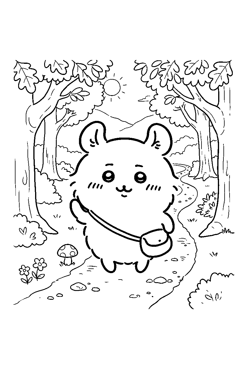 chiikawa in woodland trail line art