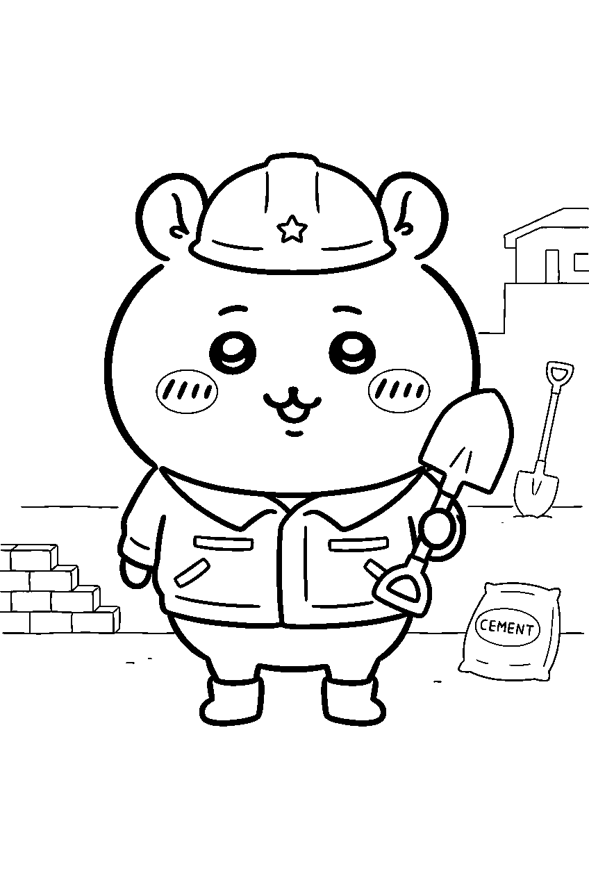 chiikawa in work site line art