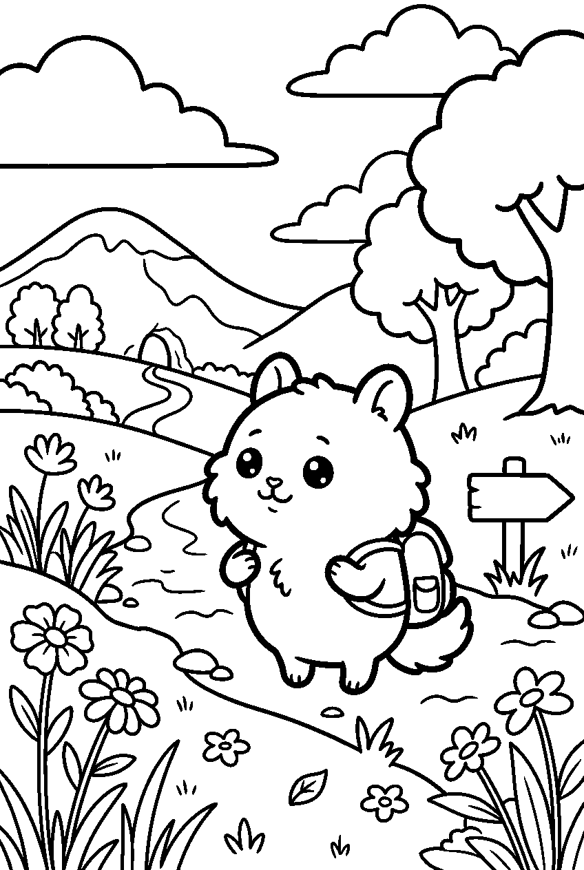 chiikawa looking around in adventure field line art