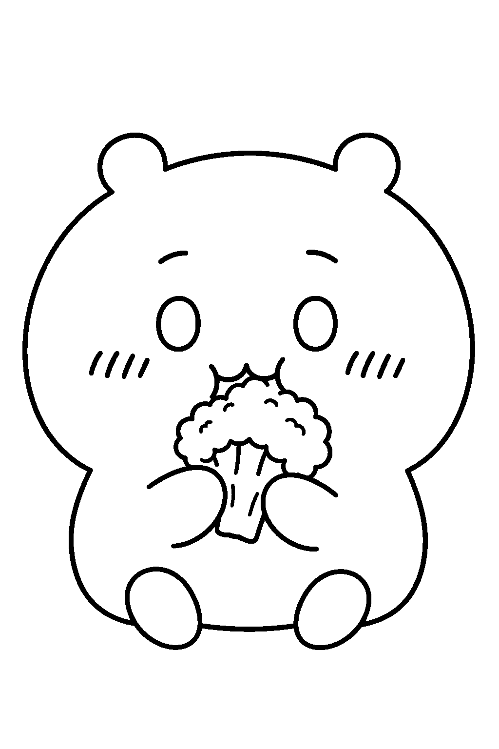 chiikawa nibbling a broccoli floret line art