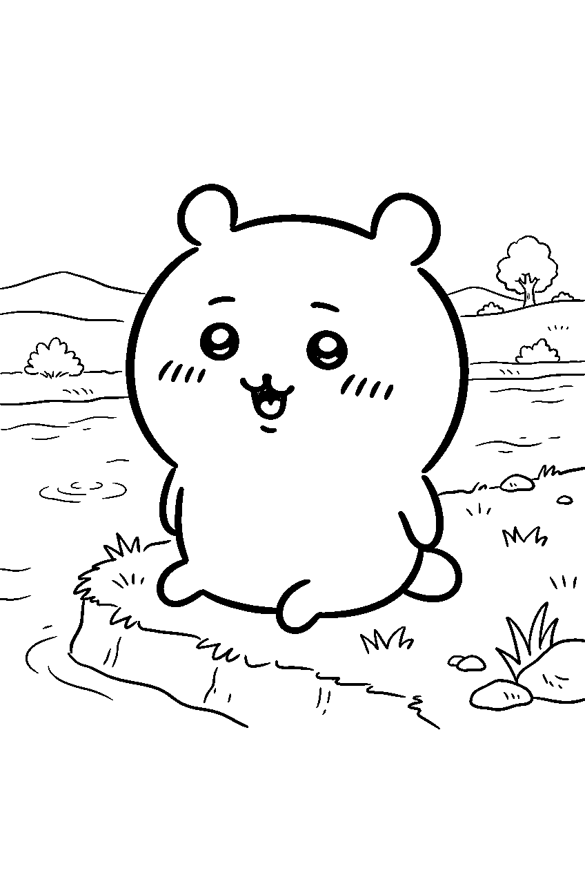 chiikawa on riverbank line art