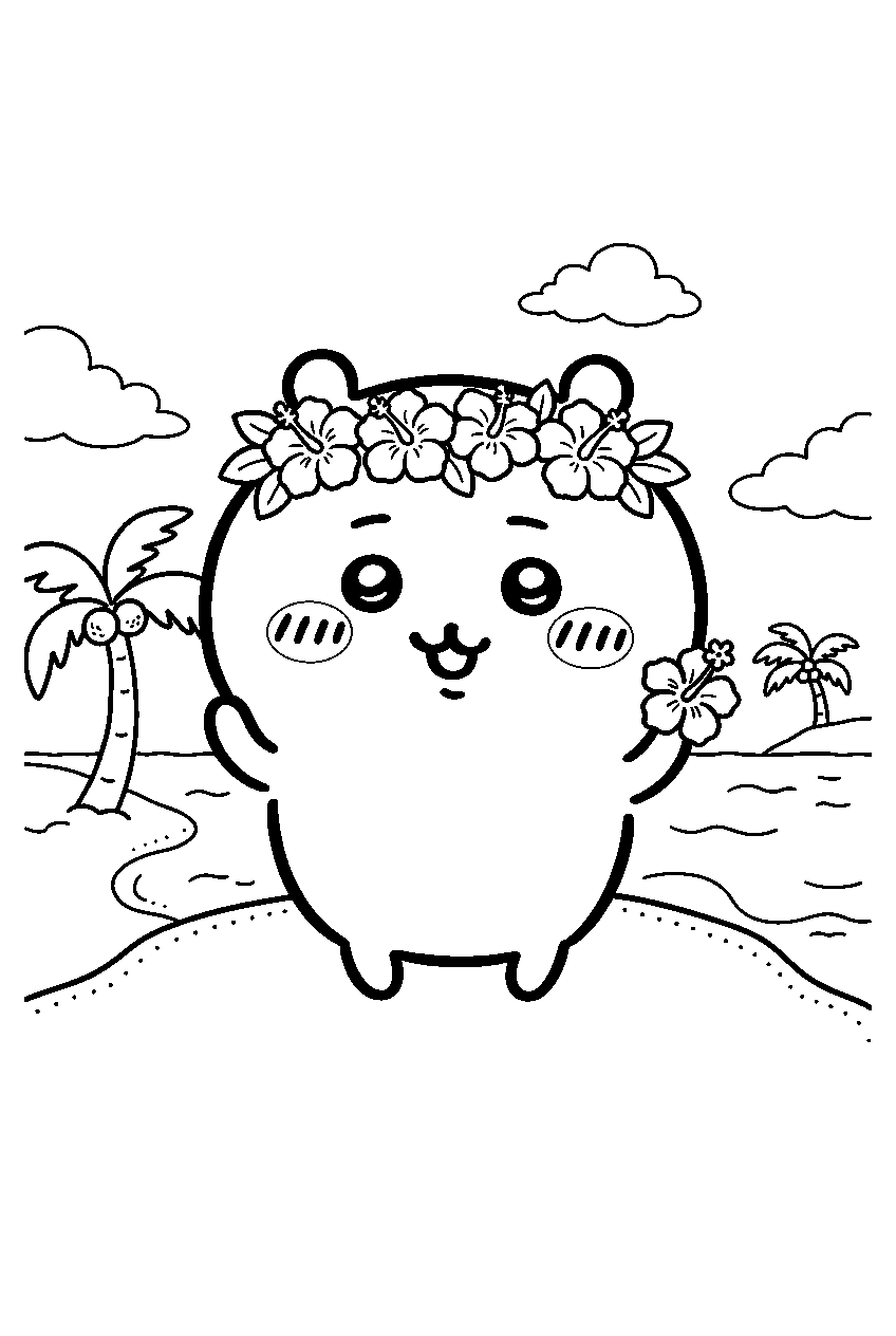 chiikawa on tropical island line art