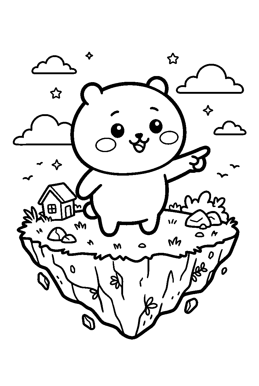 chiikawa pointing on floating island line art